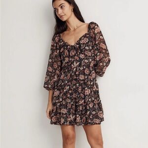 Madewell Floral Black and Pink Dress